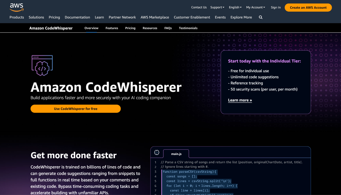 Amazon Codewhisperer Website Banner