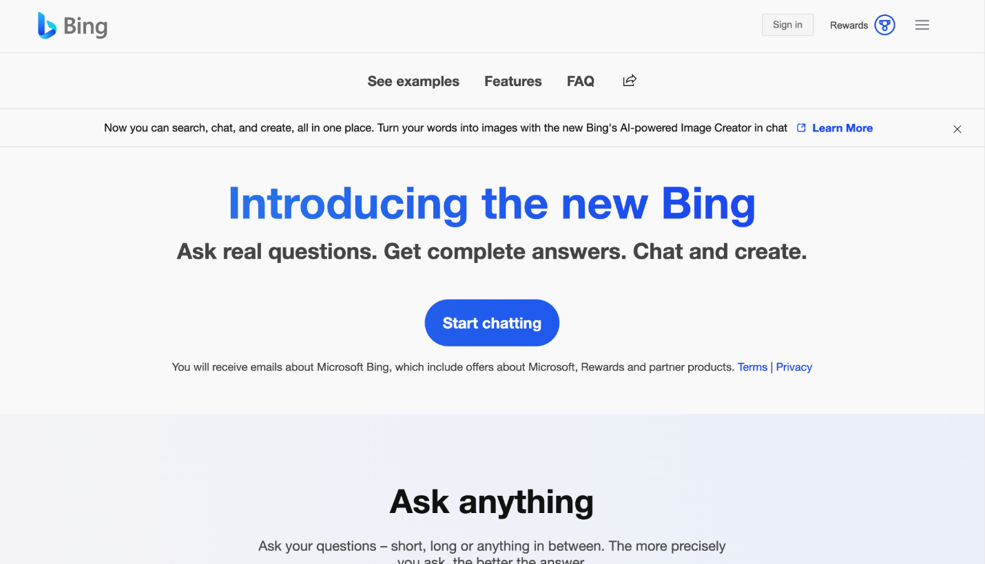 Bing Chat Website Banner