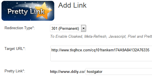 Create new PrettyLink link