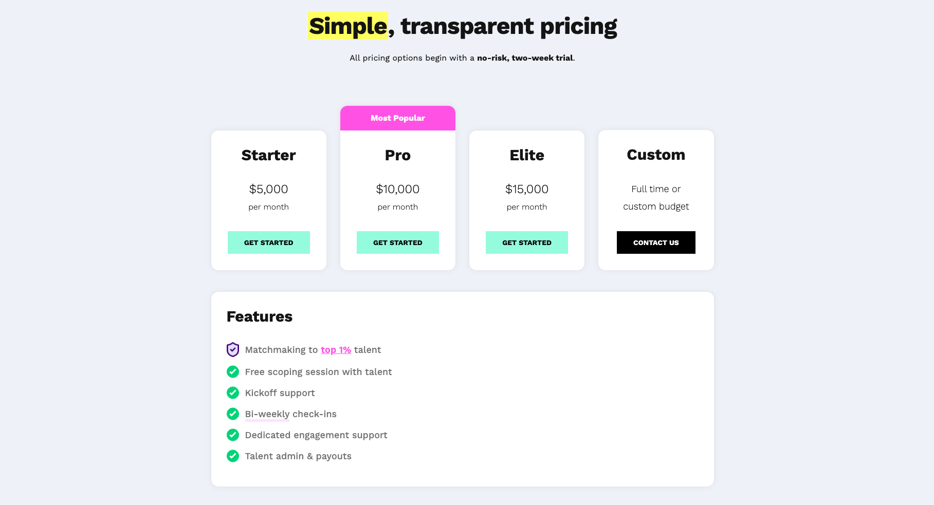 MH Pricing Screenshot