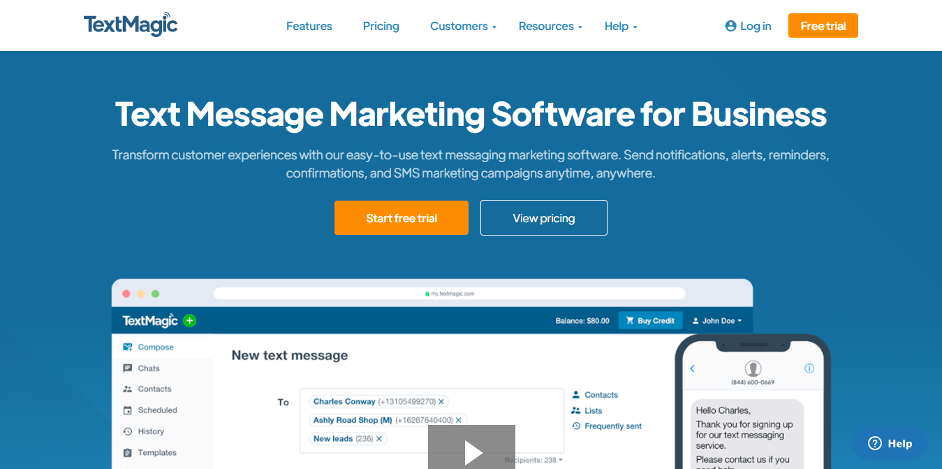 Text Magic SMS Marketing Software for Customer Service