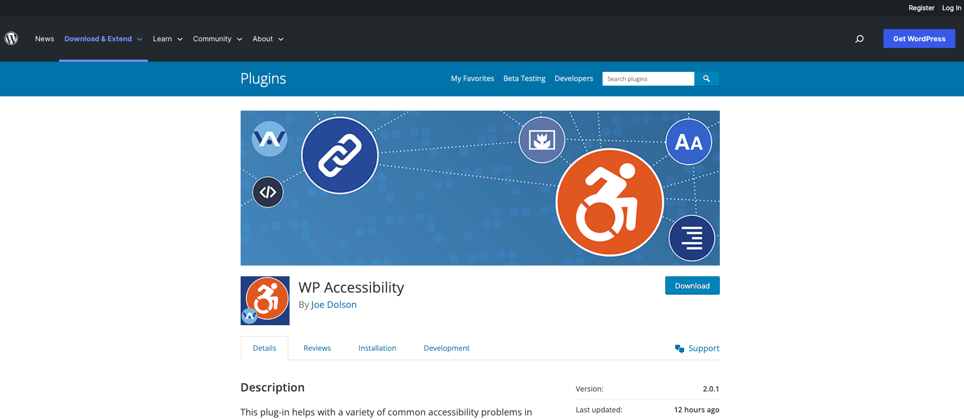 WP Accessibility Website Banner