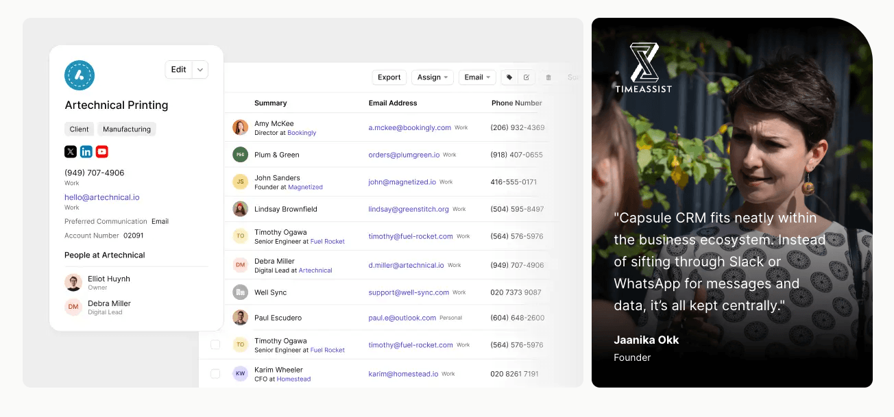 Capsule CRM contact management and sales pipeline view