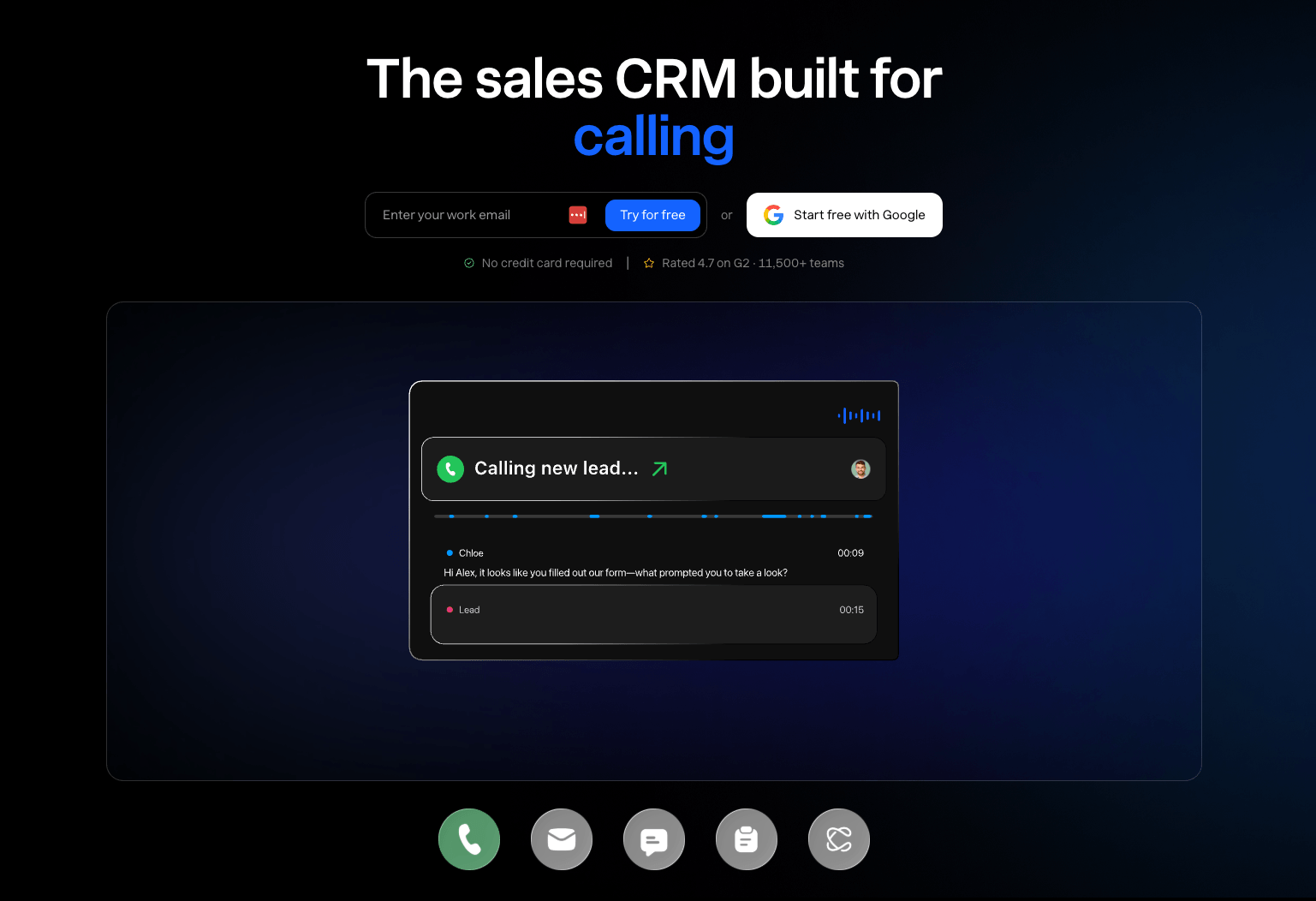 Close CRM lead record with built-in calling and email