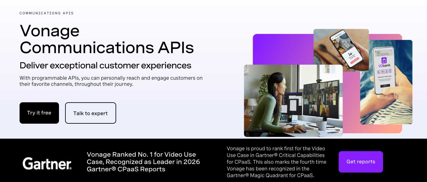 Vonage Communications APIs homepage